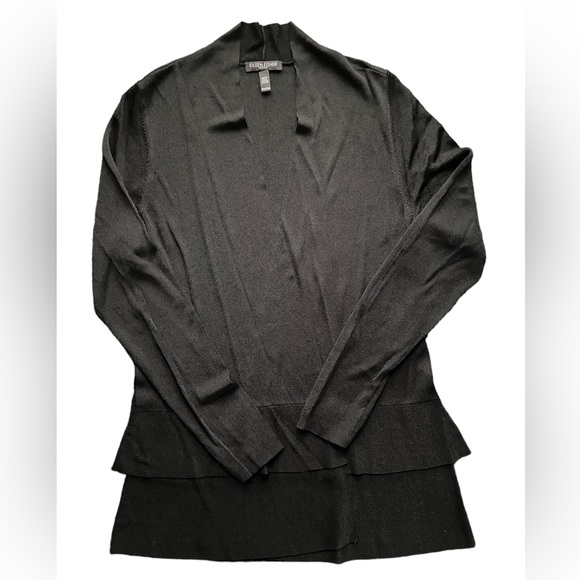 Eileen Fisher 2 Tier Open Front Cardigan Black Petite M - Picture 5 of 10